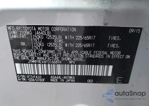 2015 Toyota Rav4 Xle from USA, damaged, VIN JTMRFREV6FD166894